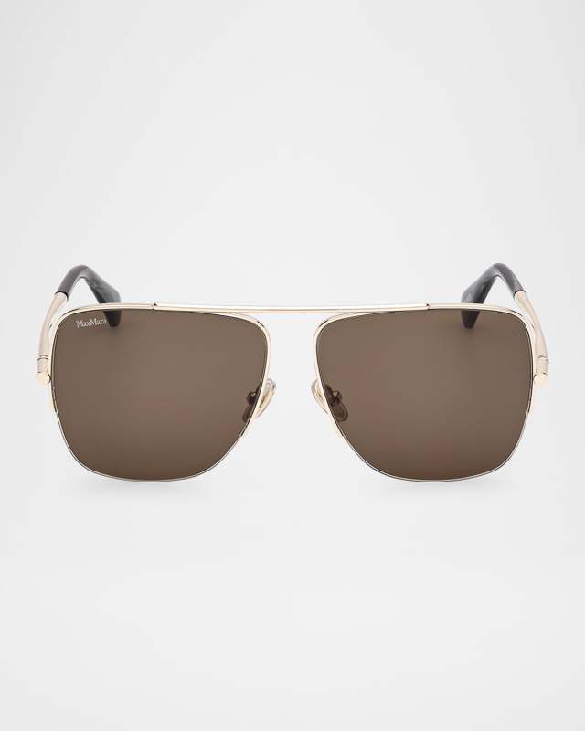 Logo Engraved Metal Aviator Sunglasses